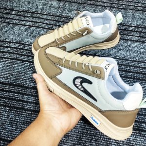 Brown high quality lace free nikee mesh leather sneakers for mens.