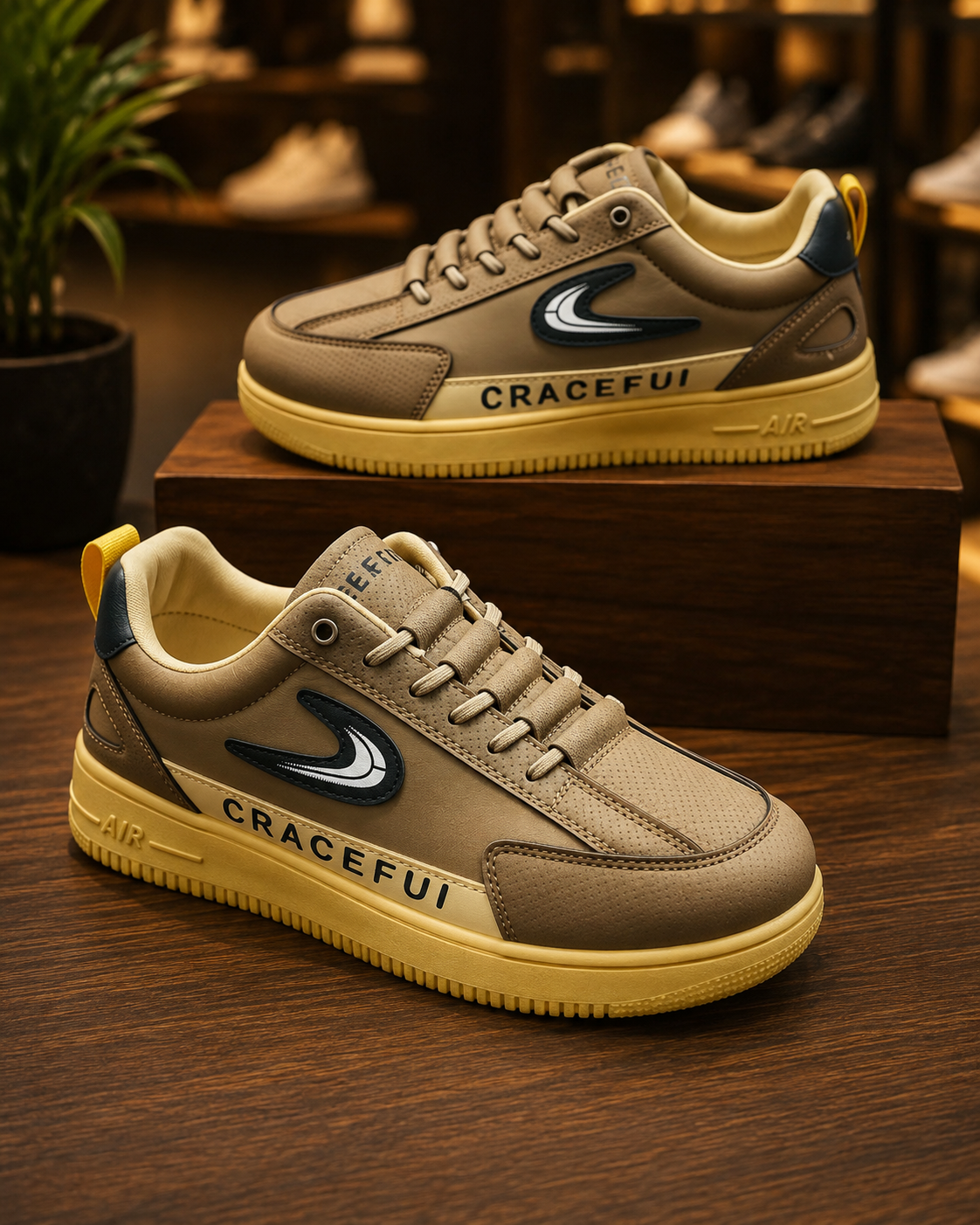 Dark cochlate craceful design lace free lightweight sneakers for men.