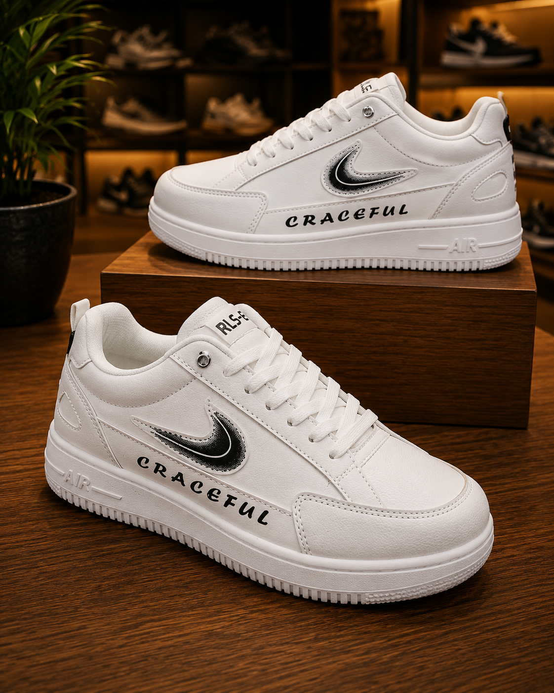 white craceful design lace free lightweight sneakers for men.