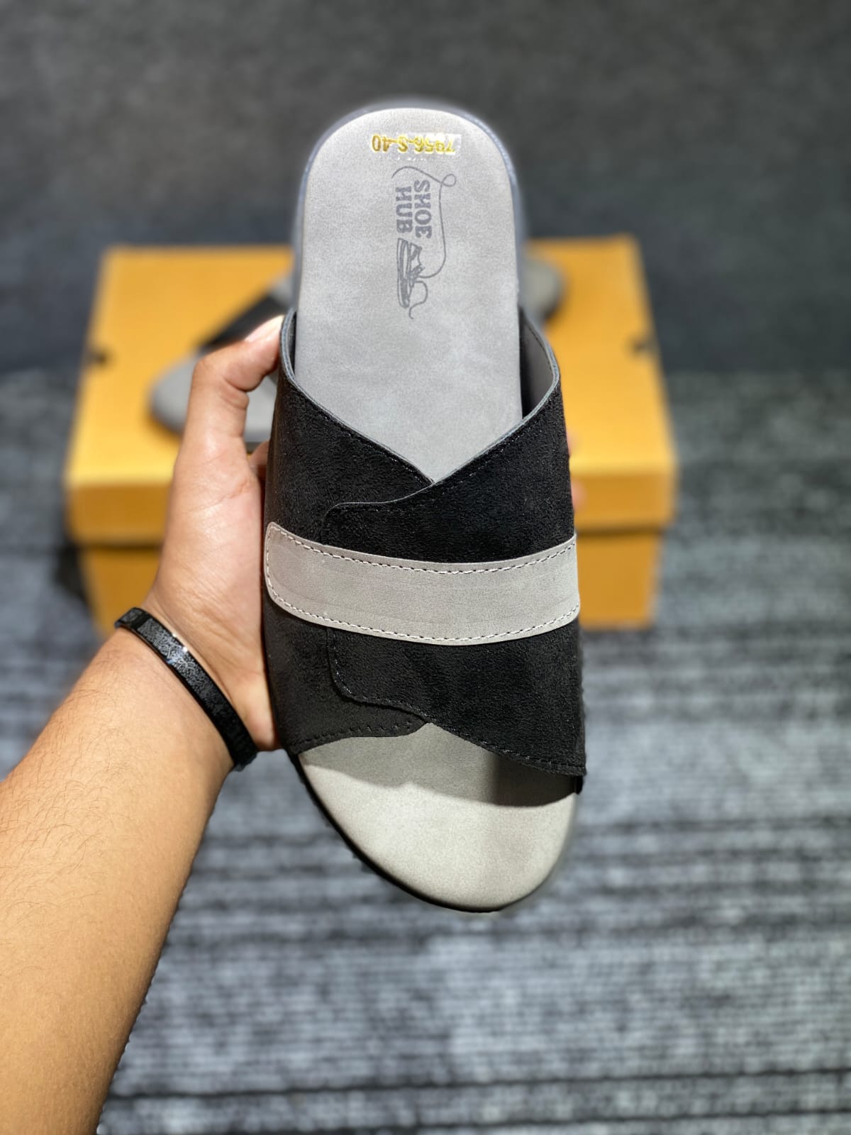 black and ash swede leather premium unique slides for men. - Image 3