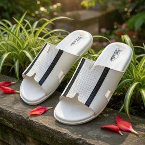 Liniar shape (white) slide punjabi sandels for men.