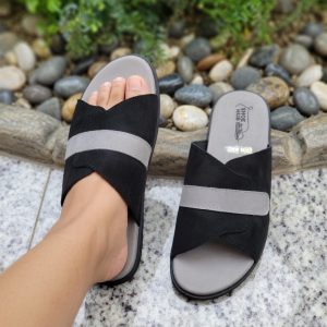black and ash swede leather premium unique slides for men.