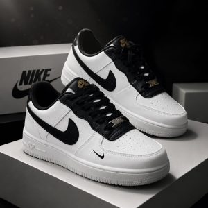 Black white air force classic design lace up lightweight sneakers for men.
