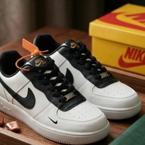 white nike stripe air force(white) lace up lightweight shoes for men.