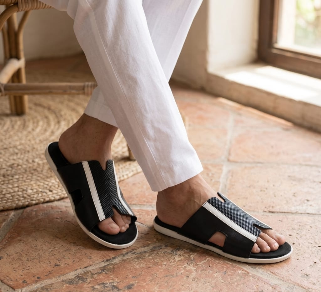 Liniar shape (Black) slide punjabi sandels for men. - Image 3