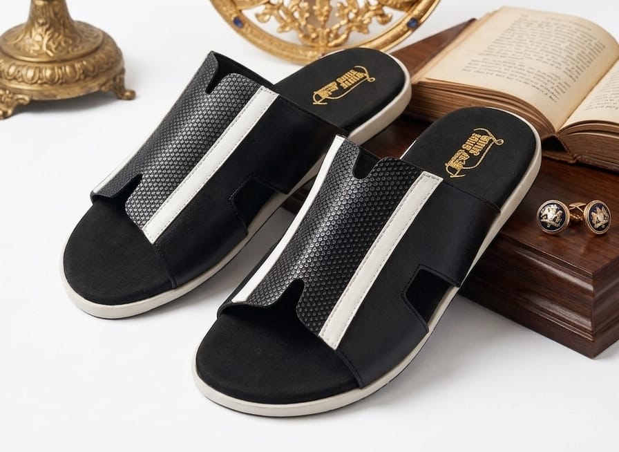 Liniar shape (Black) slide punjabi sandels for men.