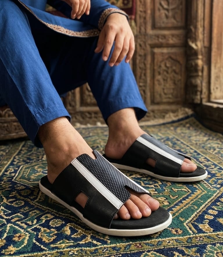 Liniar shape (Black) slide punjabi sandels for men. - Image 6