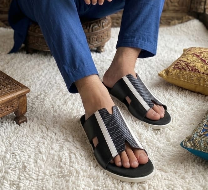 Liniar shape (Black) slide punjabi sandels for men. - Image 2