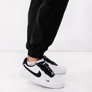 Black white nike stripe air force lace up lightweight shoes for men.