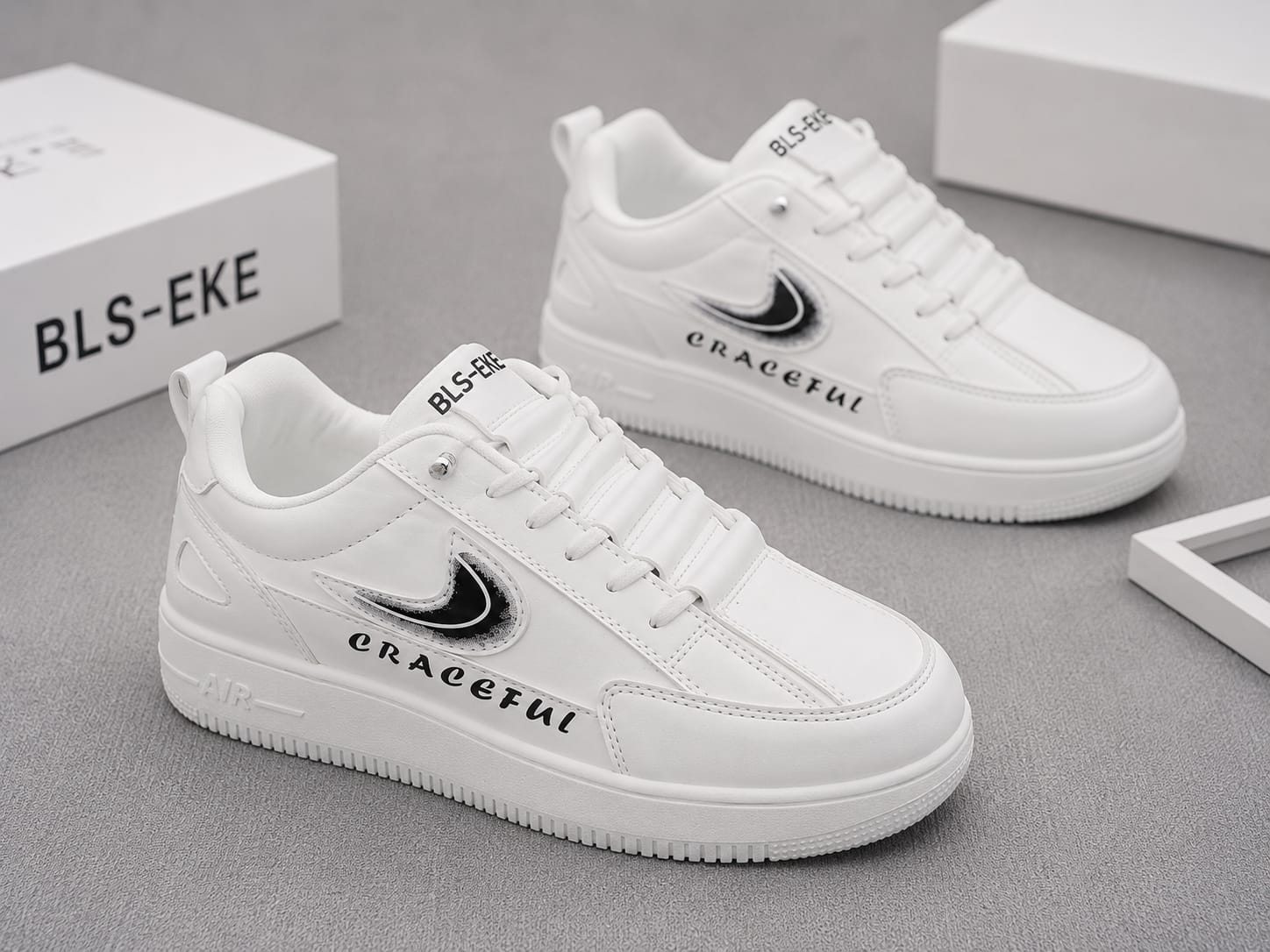 white craceful design lace free lightweight sneakers for men. - Image 2