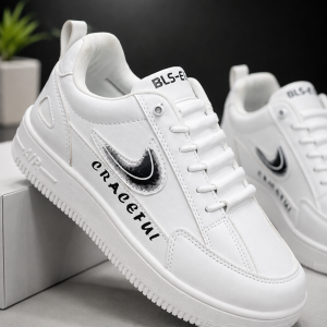 Ashtetic white craefull design lace up lightweight sneakers for men.
