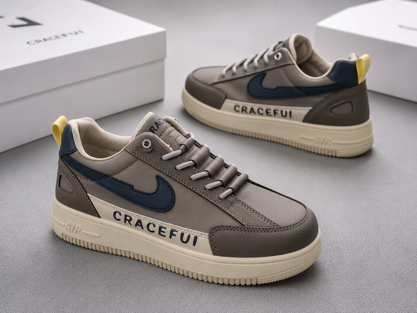 Brown nike new design lace free lightweight sneakers for men.
