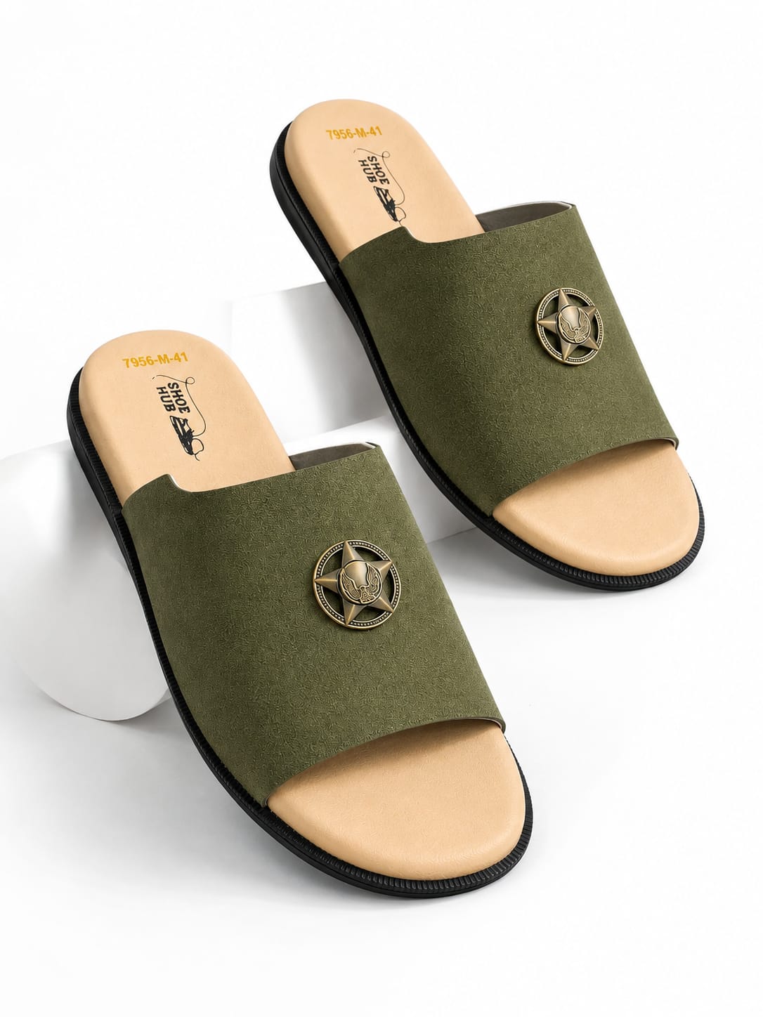 Aviator swede leather premium (olive) punjabi sandels for men. - Image 2