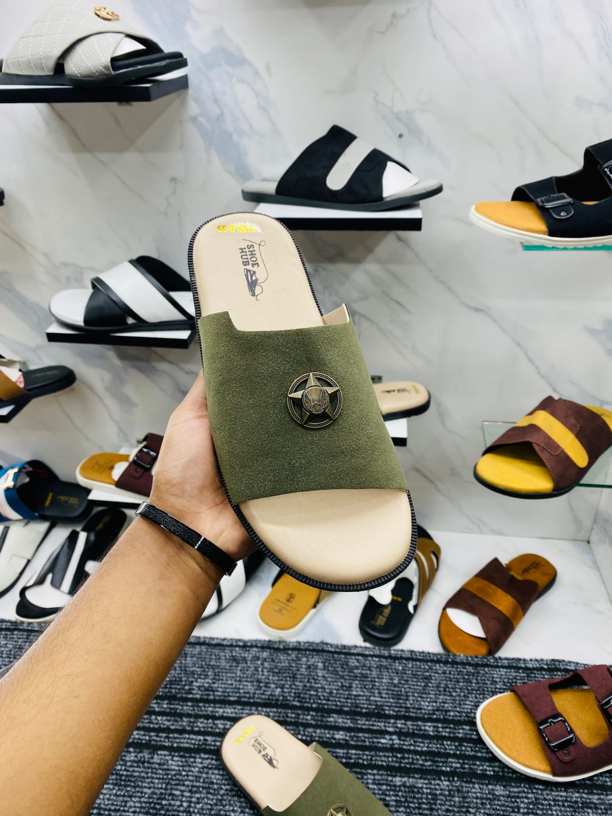 Aviator swede leather premium (olive) punjabi sandels for men. - Image 4