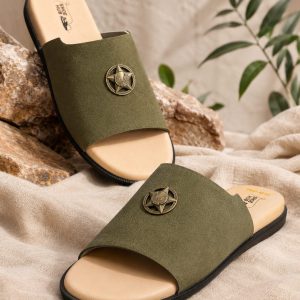 Aviator swede leather premium (olive) punjabi sandels for men.