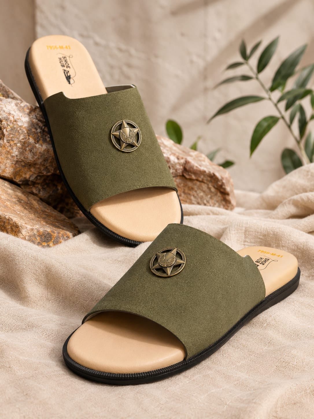 Aviator swede leather premium (olive) punjabi sandels for men.