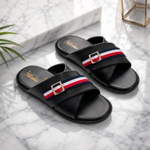 CROSS slide buckel black stylish punjabi sandel for men.