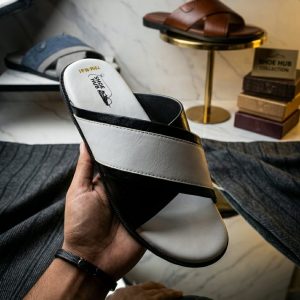 sandals cross (black) white tone unique design for men.