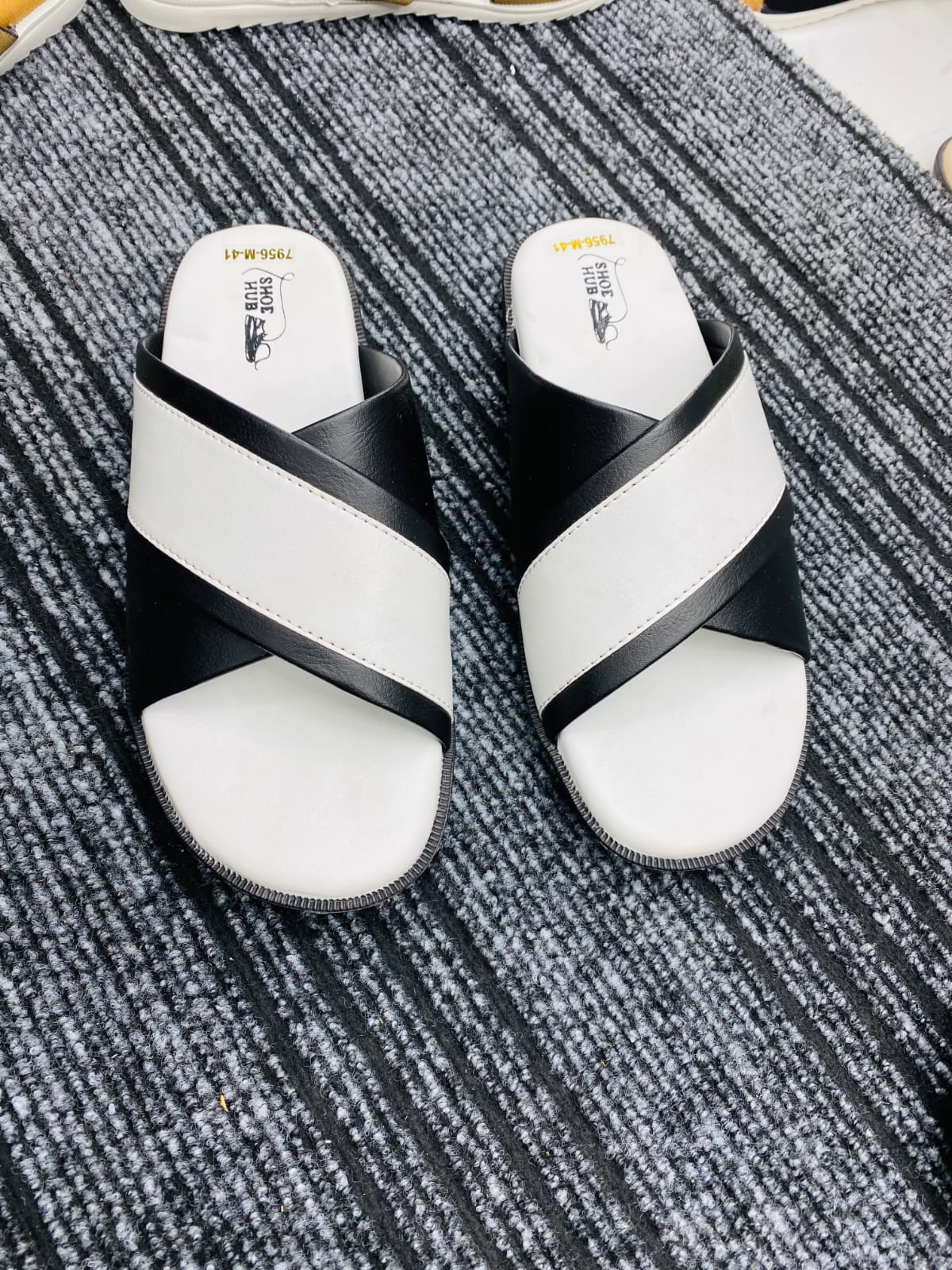 Black white two tone premium leather sandals for men. - Image 6