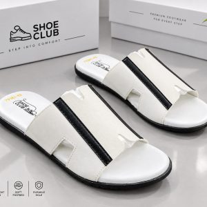 Liniar shape (white) slide black sool punjabi sandels for men.