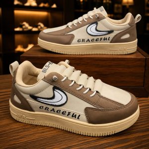 Brown cracefull design lace free lightweight sneakers for men.