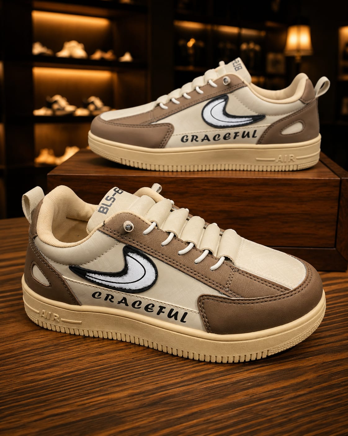 Brown cracefull design lace free lightweight sneakers for men.