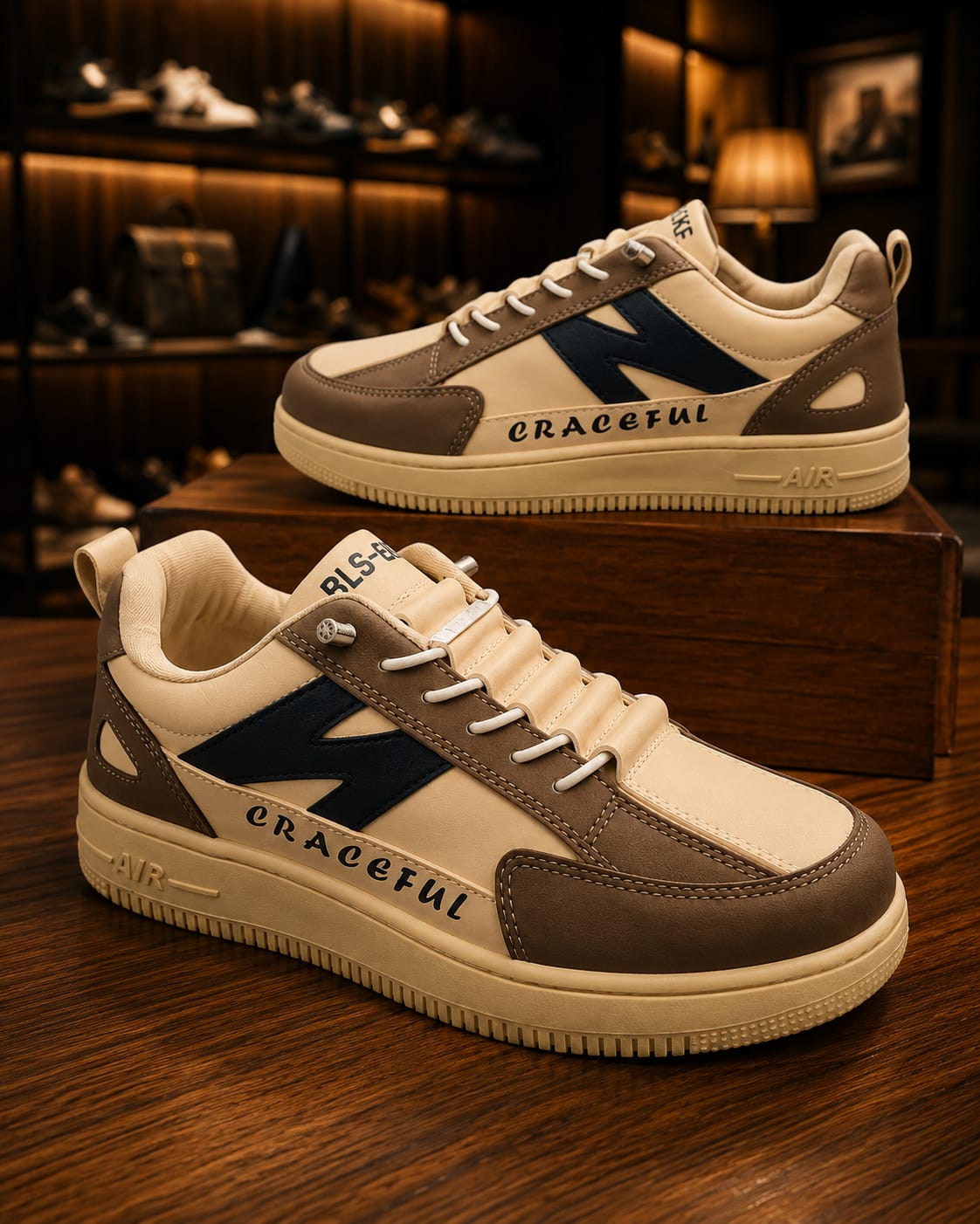 Brown N design lace free lightweight sneakers for men. - Image 2