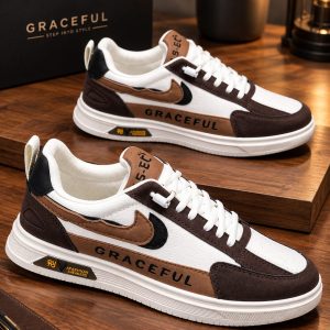 Red shaded vanguard white lace free sneakers for men.