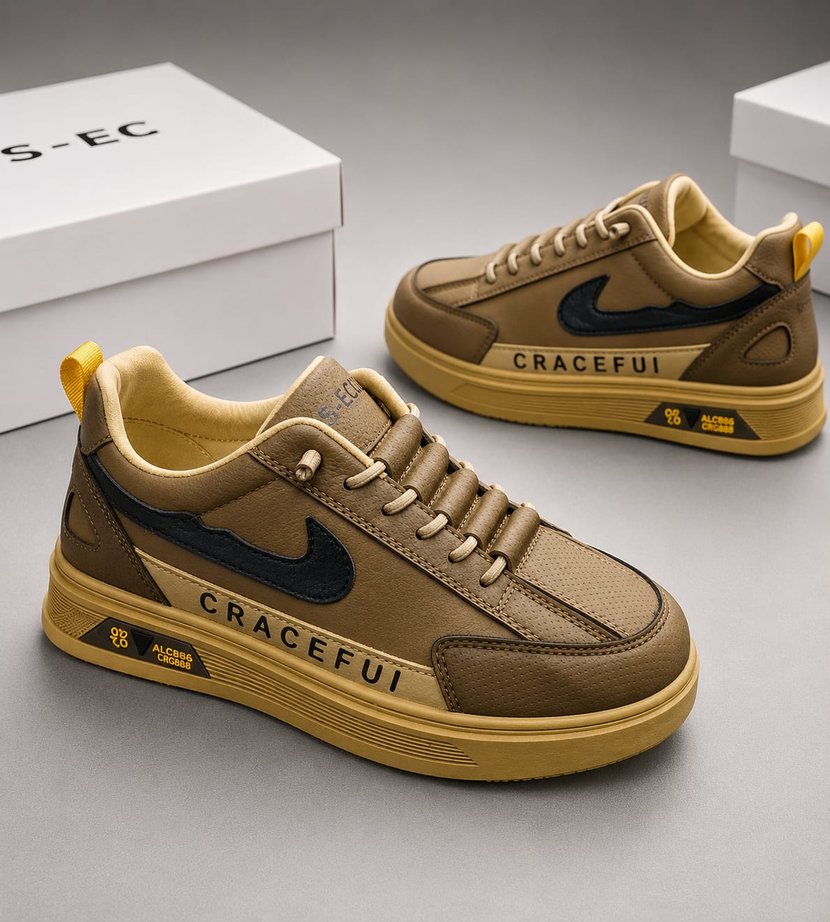 Brown nike new design lace free lightweight sneakers for men.