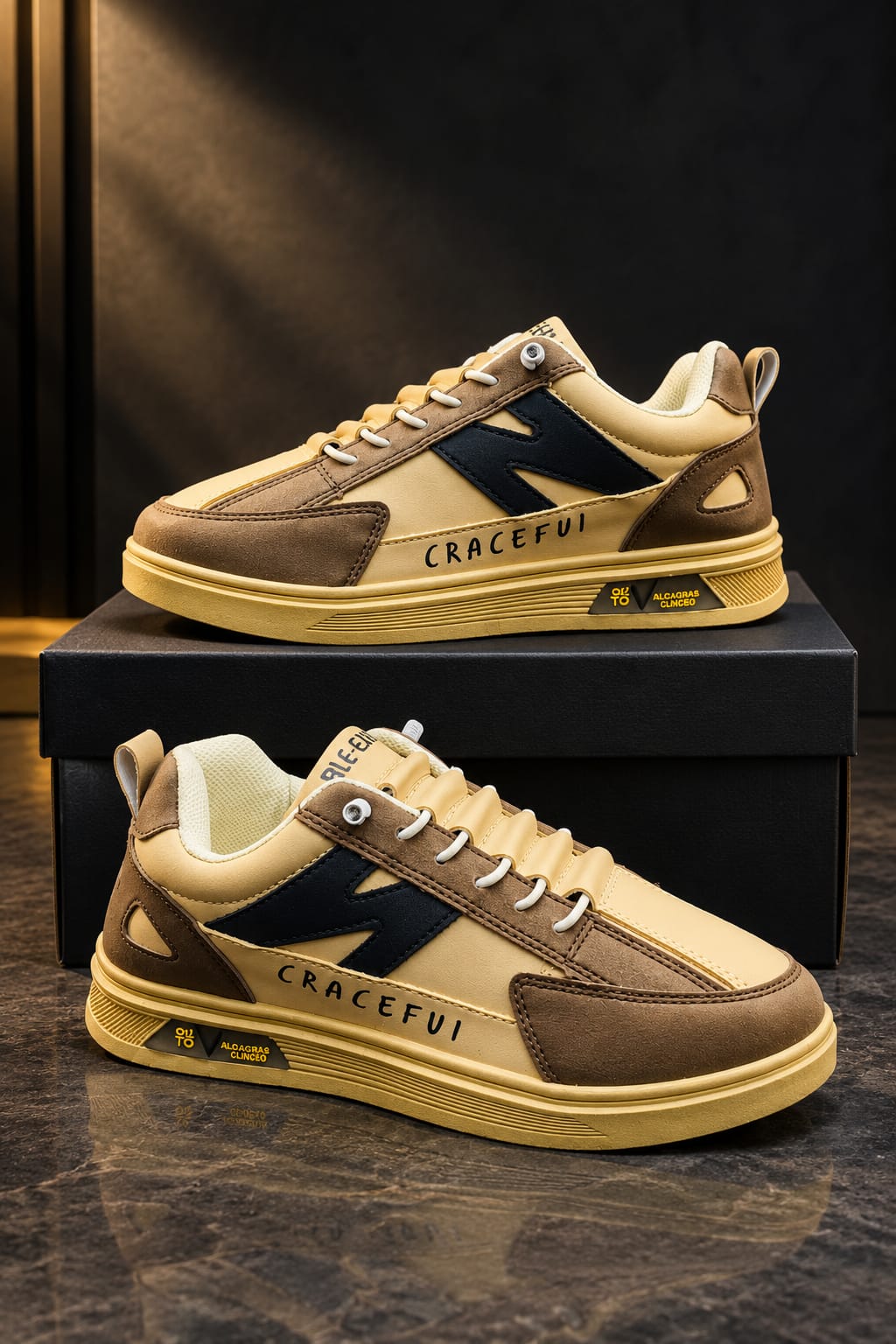 Ashtetic brown N new design lace up lightweight sneakers for men.