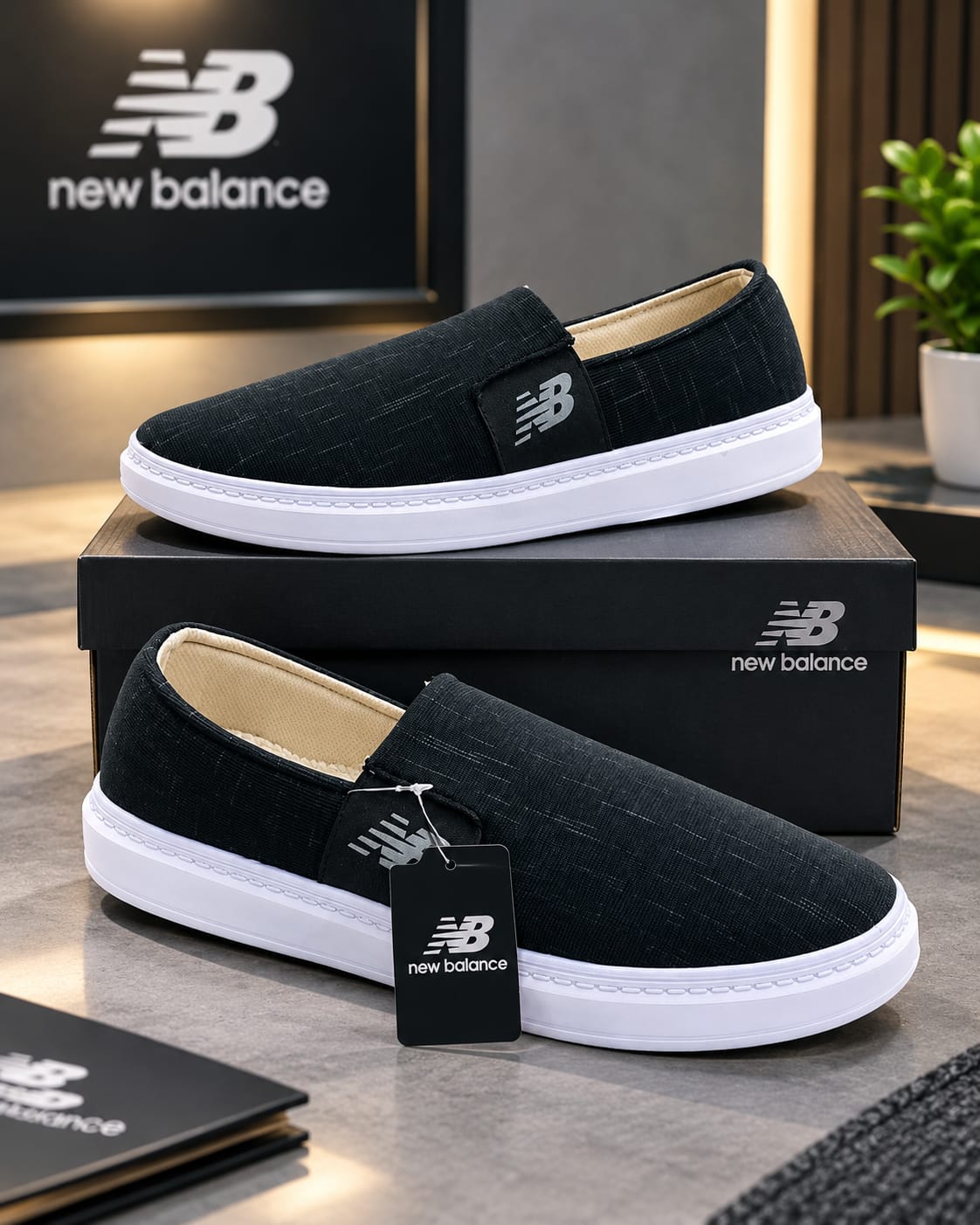 AERO FLEX slip on black nb design rubber sool sneakers for men.