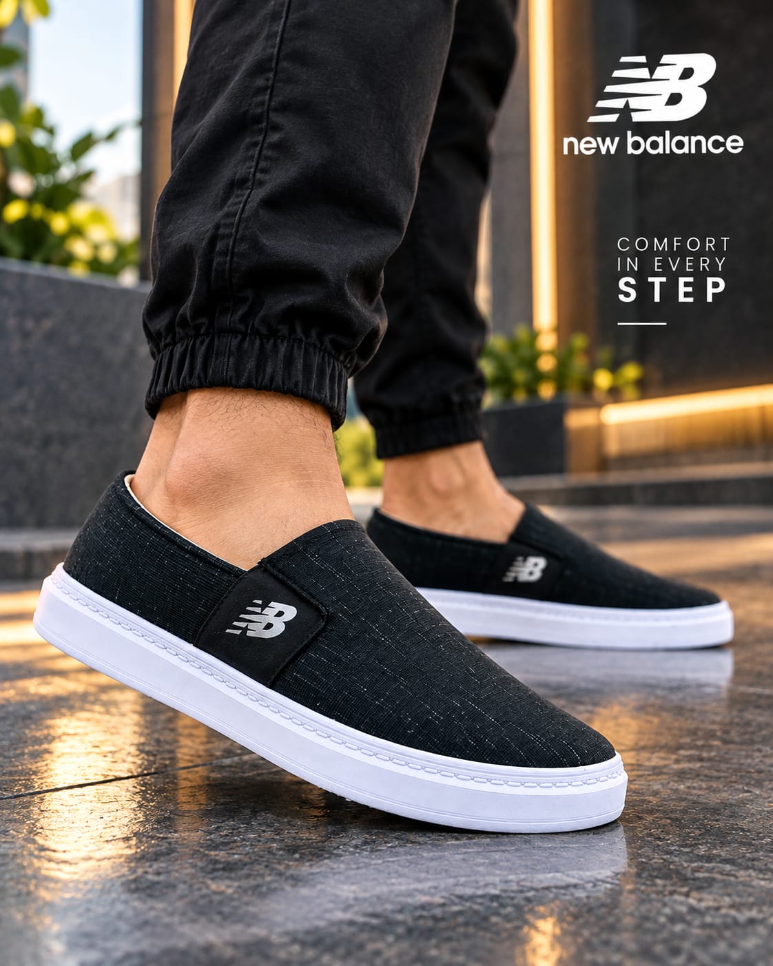 AERO FLEX slip on black nb design rubber sool sneakers for men. - Image 2