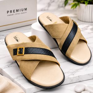 CROSS slide buckel brown stylish punjabi sandel for men.