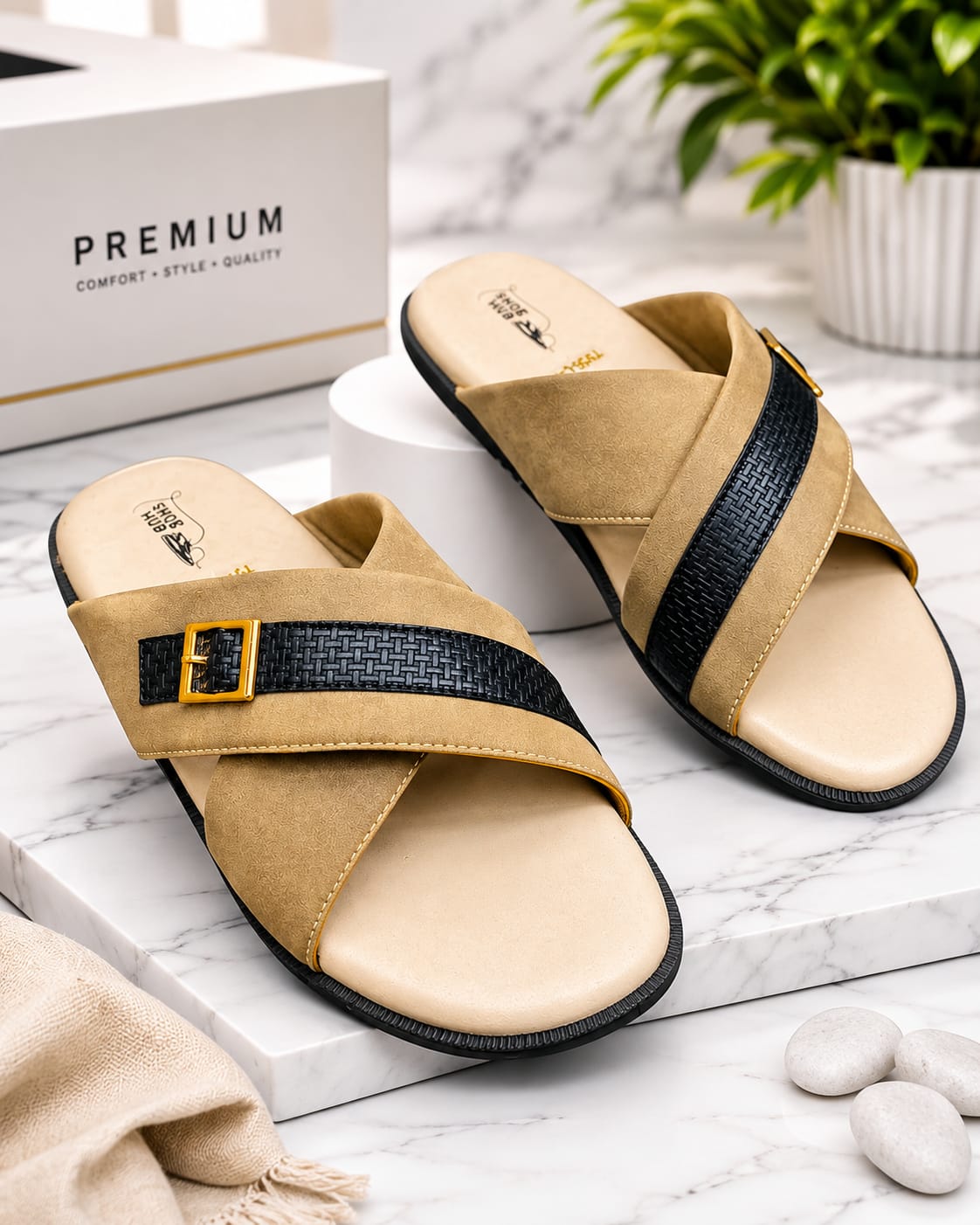 CROSS slide buckel brown stylish punjabi sandel for men.