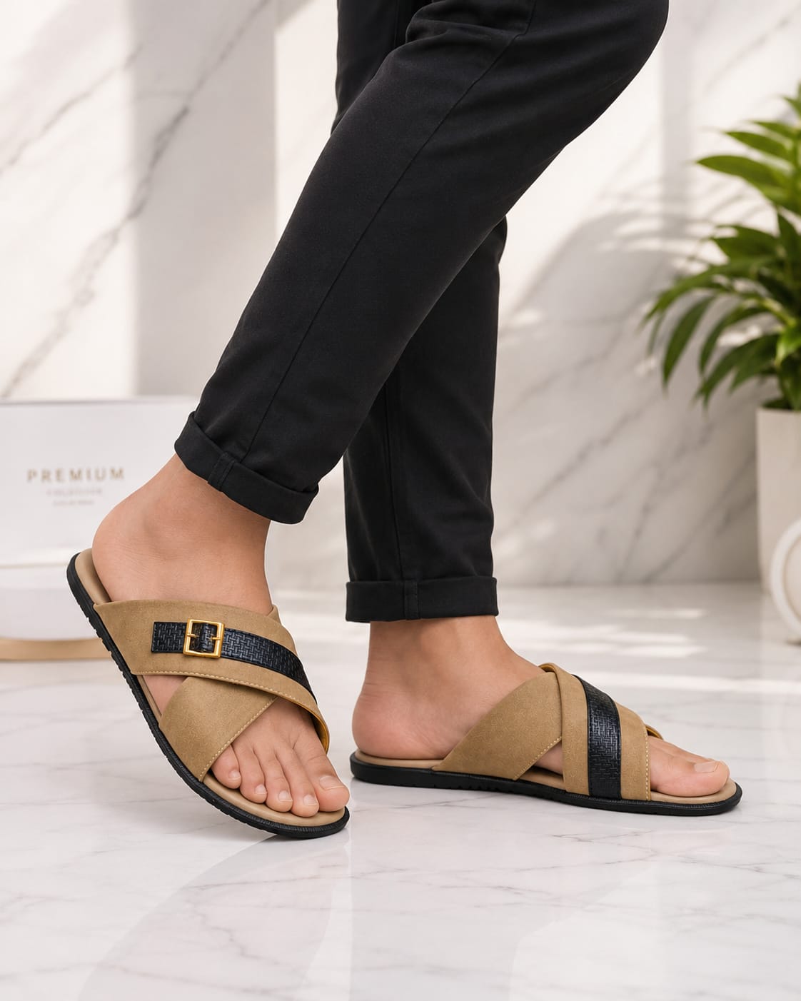 CROSS slide buckel brown stylish punjabi sandel for men. - Image 5