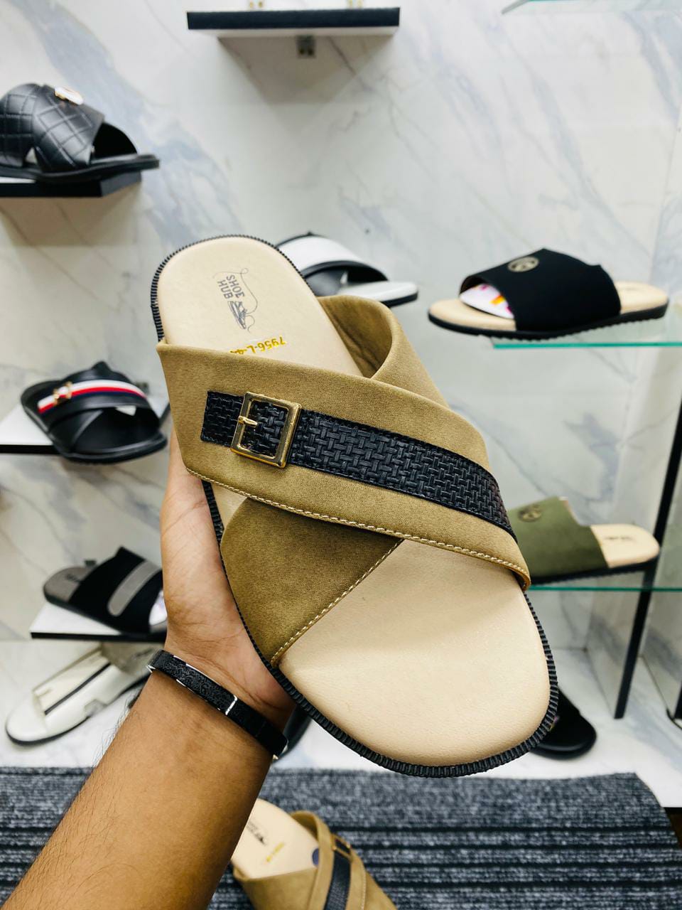 CROSS slide buckel brown stylish punjabi sandel for men. - Image 4