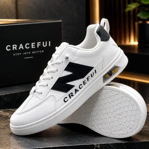 Black N (white) high quality mesh leather lace free casual lightweight sneakers for men.