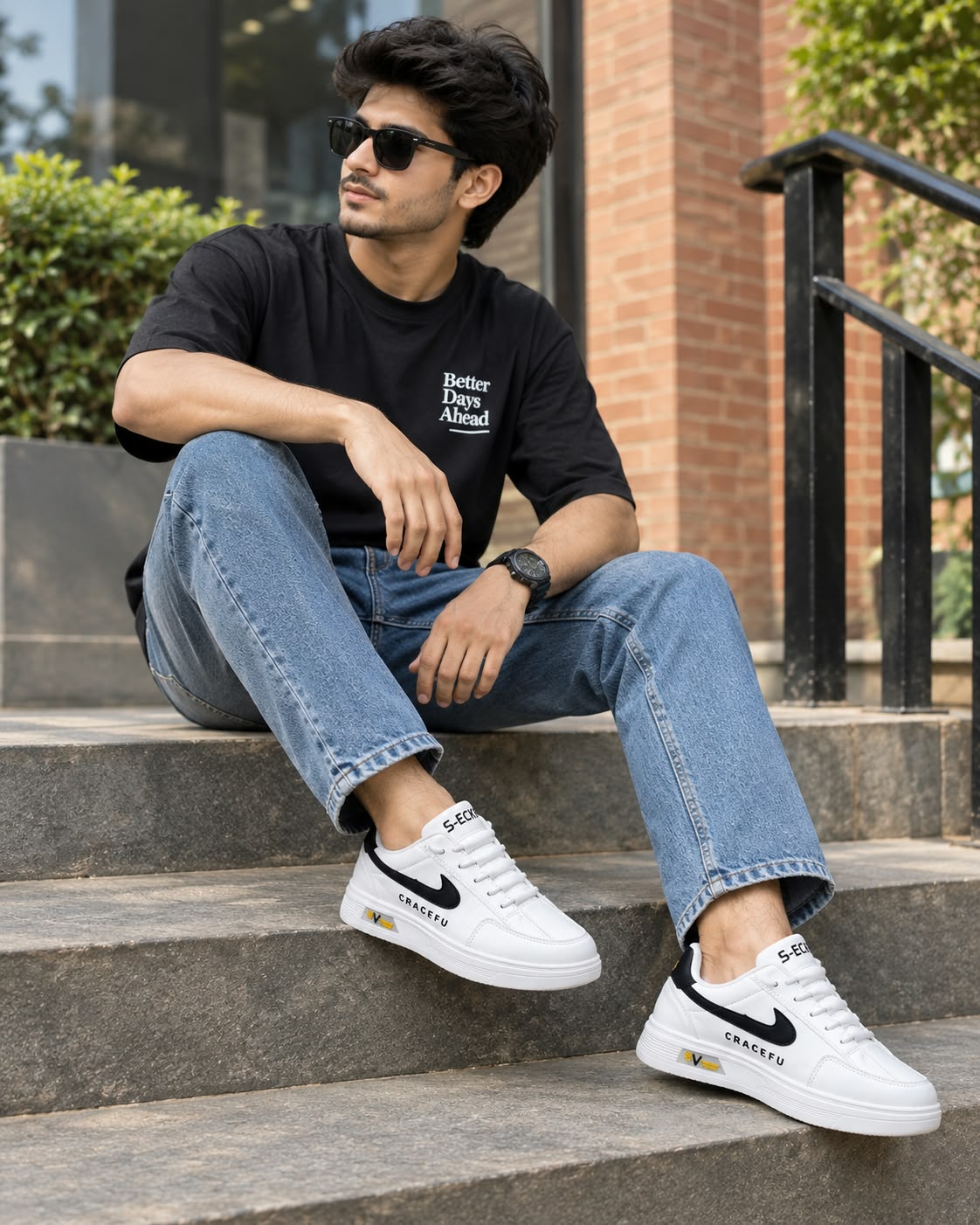 classical white nike new design lace free lightweight sneakers for men. - Image 3