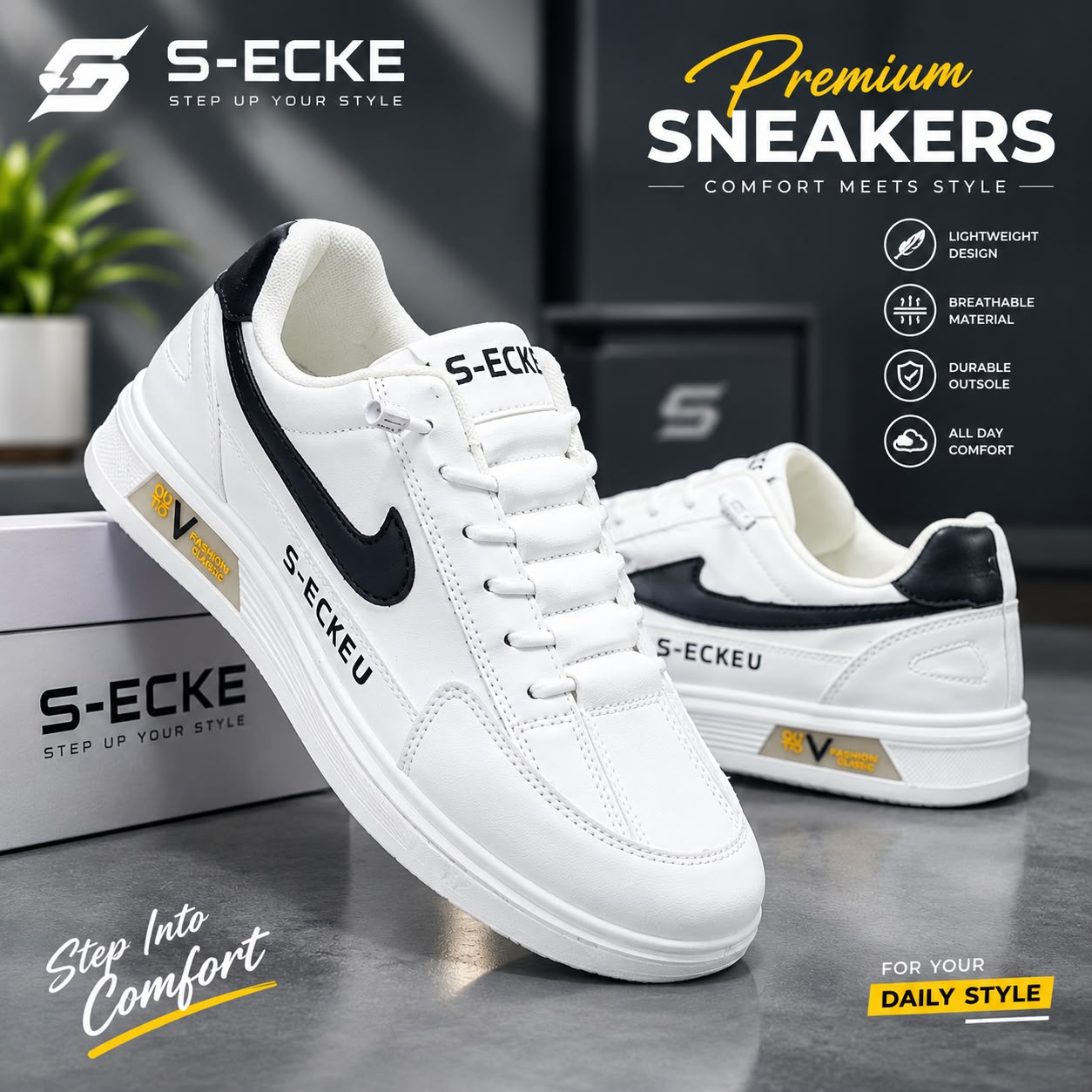 classical white nike new design lace free lightweight sneakers for men. - Image 4